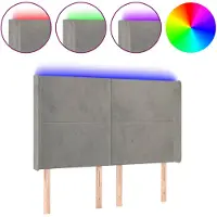 vidaXL Tête de lit LED gris clair 147x16x118/128 cm velours