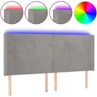 vidaXL Tête de lit LED gris clair 163x16x118/128 cm velours