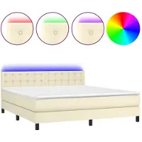 vidaXL Lit boxspring avec matelas et éclairage LED, couleur crème, 180 x 200 cm, simili cuir