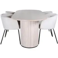 Ebuy24 BiancaWW ensemble table, table chêne plaqué blanc washed et 4 Berit chaises Velours beige.