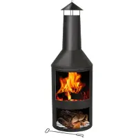 Bbq collection Poêle d'extérieur avec cheminée - Poêle de jardin 134 x 44,5 x 44,5 cm - Poêle de terrasse pour bois de chauffage - Poêle de terrasse avec récupérateur de cendres, tisonnier et