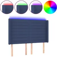 vidaXL Tête de lit LED bleue 147x16x118/128 cm Tissu