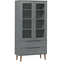 vidaXL Armoire vitrine MOLDE Gris 90x35x175 cm Pin massif