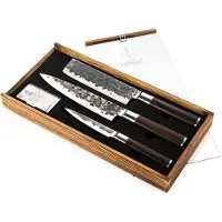 Forged Ensemble de couteaux - - BRUTE - Acier japonais 440c - Manche en bois de Dalbergia - 3 pièces