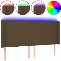 vidaXL Tête de lit LED brun foncé 163x16x118/128 cm Tissu