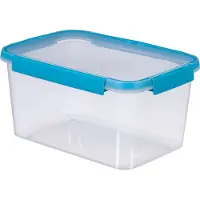 Curver récipient alimentaire, modèle rectangulaire 5L, transparent avec couvercle bleu-gris, idéal pour la conservation pratique et sûre des aliments frais dans la cuisine.