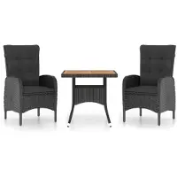 vidaXL Ensemble à dîner de jardin 3 pcs Résine tressée et acacia Noir