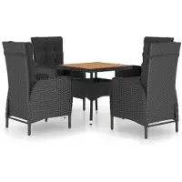 vidaXL 5-tlg. Groupe de jardin Poly Rattan et Akazienholz Schwarz