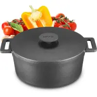 Moa Casserole en fonte - Capacité 4,75 litres - 26CM - Ronde - Toutes sources de chaleur - Egalement pour induction - Poids 5,8 kg - Noire - MOAMC26B