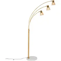 QAZQA Lampadaire en arc bronze avec marbre et verre ambre 3 lumières - Nina