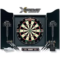 Winmau Set Cabinet de fléchettes + cible + 2 jeux de fléchettes + ligne de lancement etc.