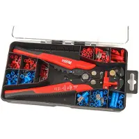 HBM Pince à dénuder automatique Profi 4 en 1, 199 pièces, avec fonction de coupe et de sertissage, y compris 199 cosses de câble
