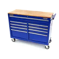HBM Chariot à outils avec plan de travail en bois - 117 cm - Bleu