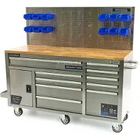 HBM Établi HBM 158 cm 10 tiroirs avec porte et paroi arrière - Acier inoxydable