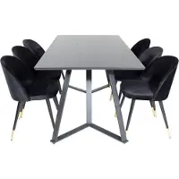 Ebuy24 MarinaBLBL ensemble table, table noir et 6 Velvet chaises Velours noir, laitonReproduction.