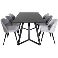 Ebuy24 MarinaBLBL ensemble table, table noir et 6 Velvet chaises Velours grisclair.