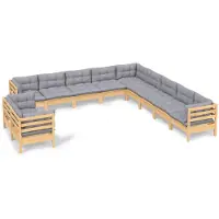 vidaXL ensemble salon de jardin 11 pièces avec coussins gris pin massif