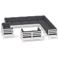 vidaXL Salon de jardin 13 pcs avec coussins blanc bois de pin solide
