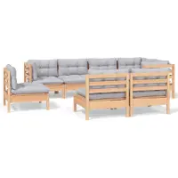 vidaXL Ensemble salon de jardin 8 pièces avec coussins gris pin massif