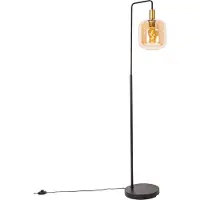 QAZQA Lampadaire design noir avec laiton et verre ambré - Zuzanna