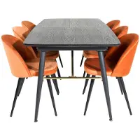 Ebuy24 Gold ensemble table, table extensible longueur cm180 / 220 noir et 6 Velvet chaises Velours orange, noir.