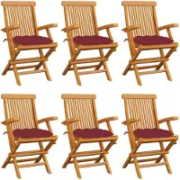 vidaXL Chaises de jardin avec coussins bordeaux 6 pcs. Bois massif teck