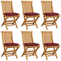 vidaXL Chaises de jardin avec coussins bordeaux 6 pcs. Bois massif teck