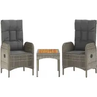 vidaXL Ensemble de salon de jardin 3 pièces avec coussins Gris Poly rotin