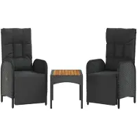 vidaXL Chaises de jardin relax 2 pcs. avec table noir poly rotin