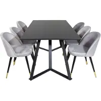 Ebuy24 MarinaBLBL ensemble table, table noir et 6 Velvet chaises Velours grisclair.