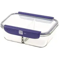Mastrad StorEat récipient de conservation intelligent pour aliments, avec séparateur, verre borosilicaté, bleu, 1.45 L, F93103
