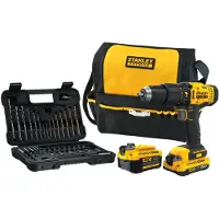 Stanley FATMAX SFMCD711DMA-QW - Perceuse-visseuse de Impact V20, 18V, 2 vitesses, Incl. set de accessoires de 50 pièces, 1 batterie de 2,0 Ah, 1 batterie de 4,0 Ah et 1 sac d'outils