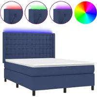 vidaXL Lit Boxspring avec matelas & LED Bleu 140x200 cm Tissu