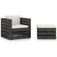 vidaXL Ensemble salon de jardin 2 pièces avec coussins Gris Bois imprégné