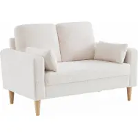 Sweeek Canapé À Bouclettes Blanches - Bjorn - Canapé 2 Places Fixe Droit Pieds Bois. Style Scandinave