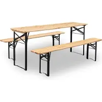 Sweeek Table En Bois 180 Cm Avec 2 Bancs - Bayonne - Esprit Brasserie. Pliable. 6 Personnes