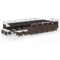 vidaXL salon de jardin 19 pièces avec coussins Poly rotin brun
