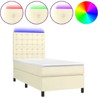 vidaXL Lit boxspring avec matelas et éclairage LED, couleur crème, 80 x 200 cm, simili cuir