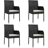 vidaXL Chaises de jardin avec coussins 4 pcs. Poly rotin noir