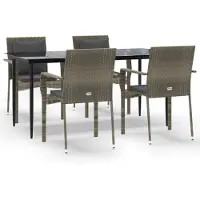vidaXL Salon de jardin 5 pièces avec coussins noir et gris Poly rotin
