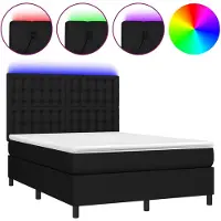 vidaXL Lit Boxspring avec matelas & LED Noir 140x200 cm Tissu