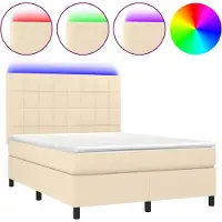vidaXL Lit Boxspring avec matelas & LED Crème 140x190 cm Tissu