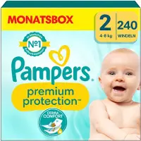 Pampers Premium Protection Taille 2 - 240 couches - 4 kg à 8 kg - Coffret mensuel
