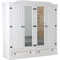 Ebuy24 New Mexico Armoire 4 portes avec 2 portes miroir, 2 portes pleines et 2 tiroirs, largeur 194 cm, hauteur 193 cm, blanc/ciré.