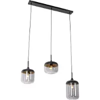 QAZQA Suspension design noire avec verre doré et fumé 3 lumières - Kyan
