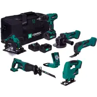 Vonroc Pack outils sans fil Plate-forme de batteries 20V | 6 machines, 2 batteries 4.0Ah et chargeur incl.