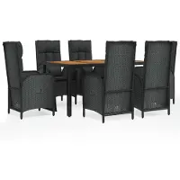 vidaXL Ensemble de jardin 7 pièces avec coussins Noir Poly Rattan