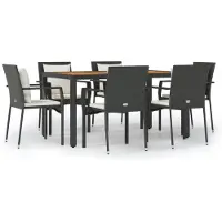 vidaXL Ensemble de jardin 7 pièces avec coussins Noir Poly Rattan