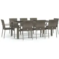vidaXL Salon de jardin 9 pièces avec coussins Gris Poly Rattan