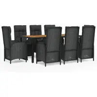 vidaXL Salon de jardin 9 pièces avec coussins noir poly rotin